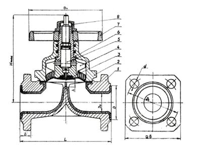 КЛАПАН МЕМБРАННЫЙ ФУТЕРОВАННЫЙ* 15Ч74П1, 15Ч74П2, 15Ч75П1, 15Ч75П2, 15Ч75П2М, 15Ч76П1, 15Ч76П2, 15Ч76П2М DN 6-100 PN 1,0-1,6 МПа — изображение 2